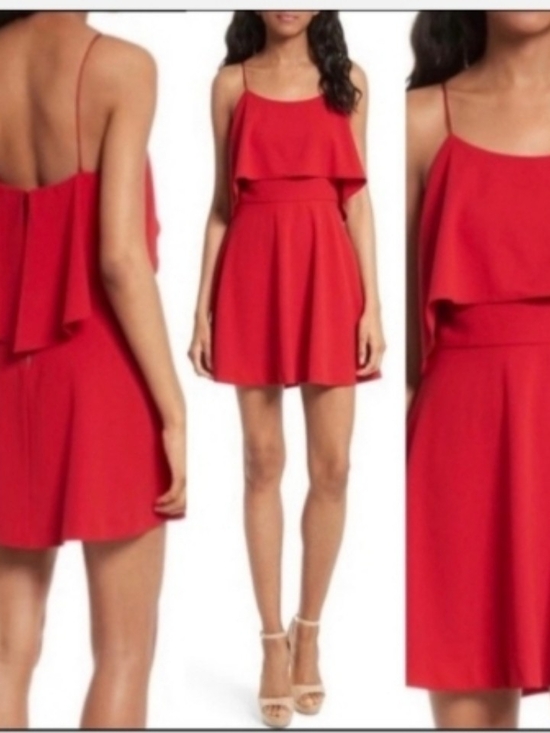 Alice + Olivia Dresses & Skirts - Alice + Olivia Red Ruffle-Overlay Mini Dress Size 6